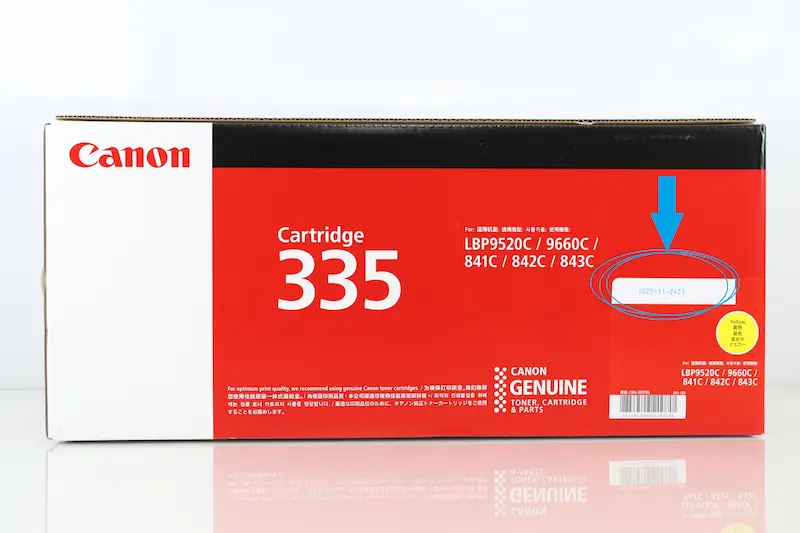 キャノン 335 製造日記載箇所の画像